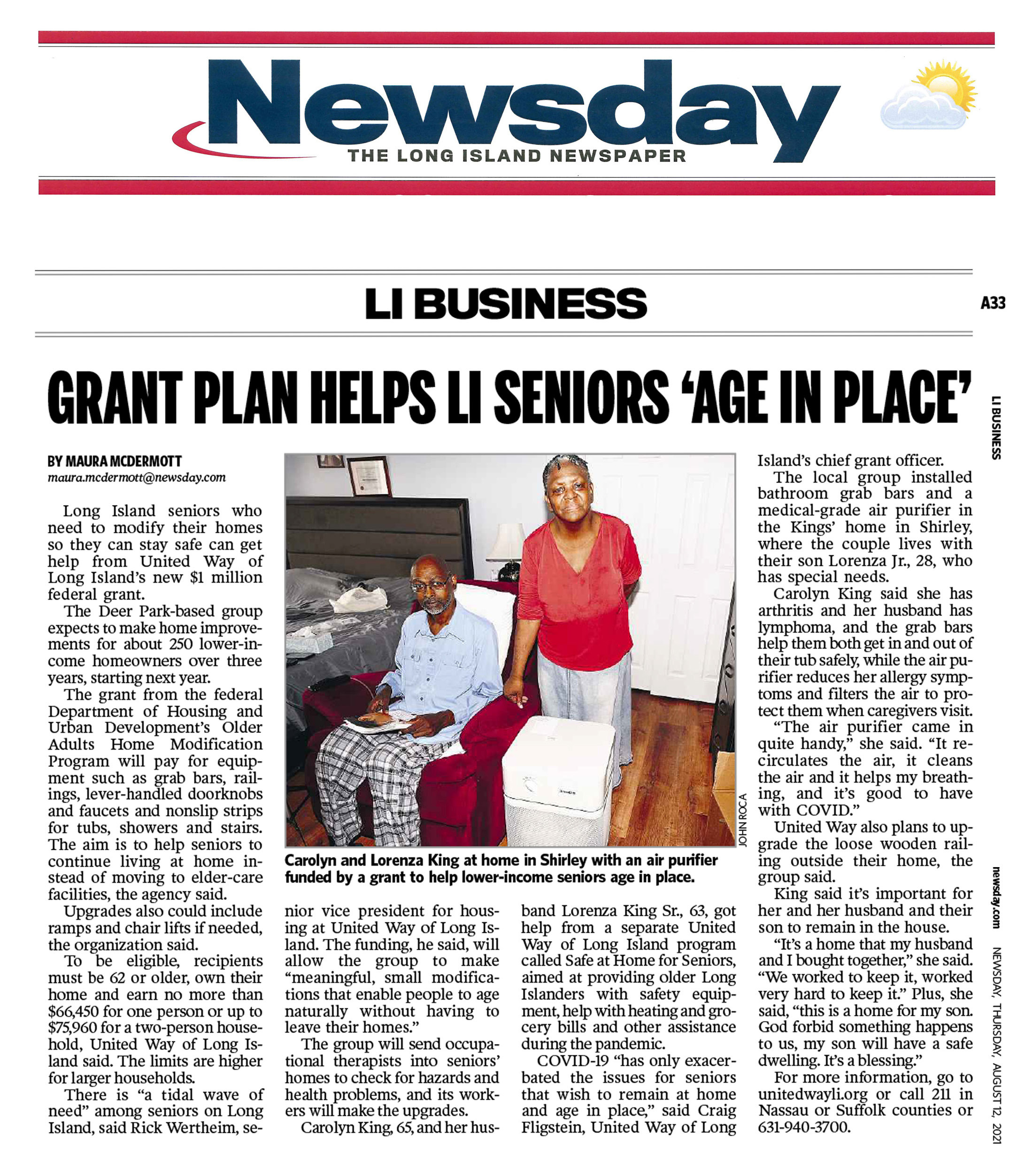 Grant Plan Helps LI Seniors &lsquo;Age In Place&rsquo; | United Way of Long Island
